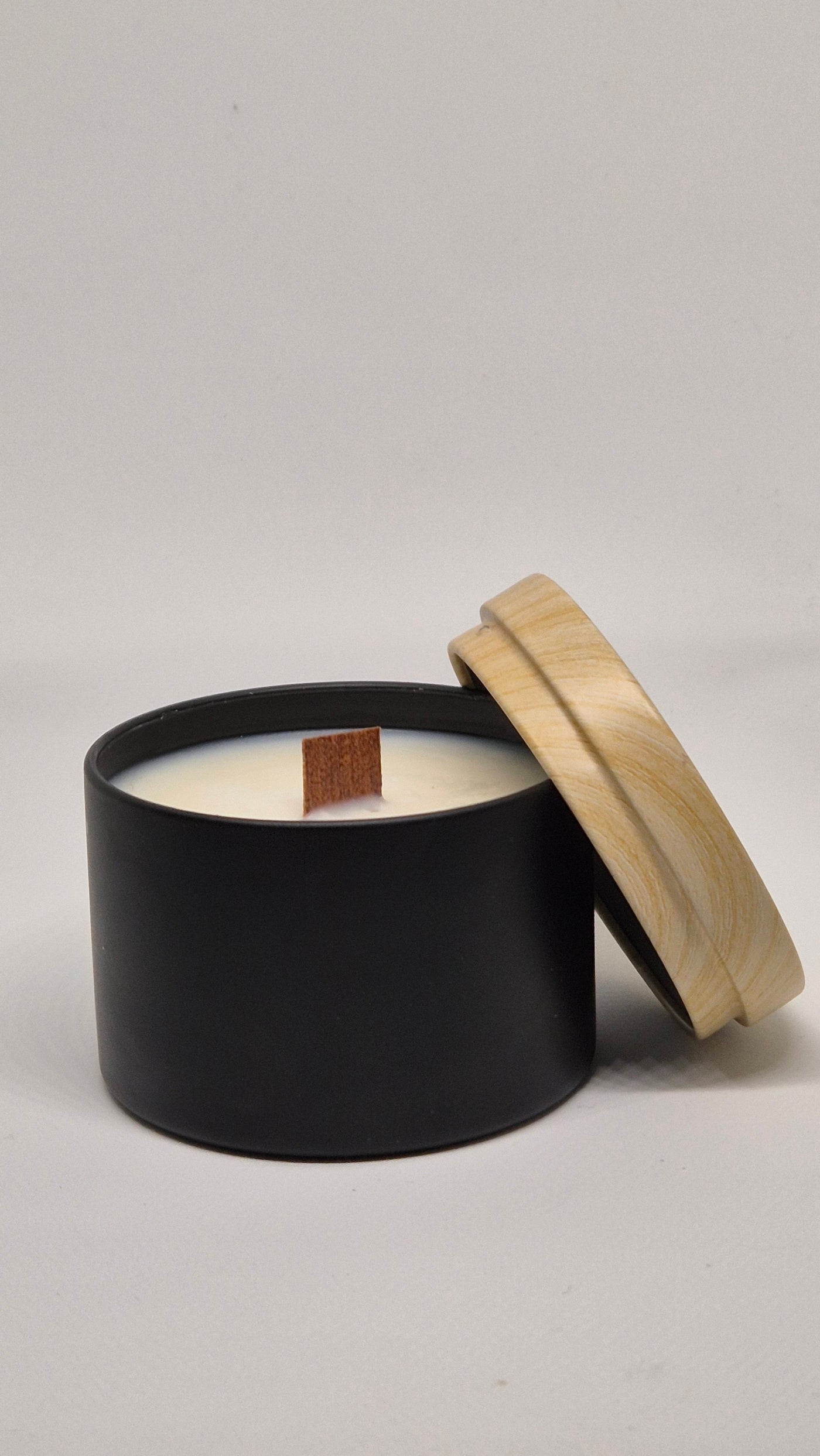 4oz Love letter candle black tin with wooden look lid