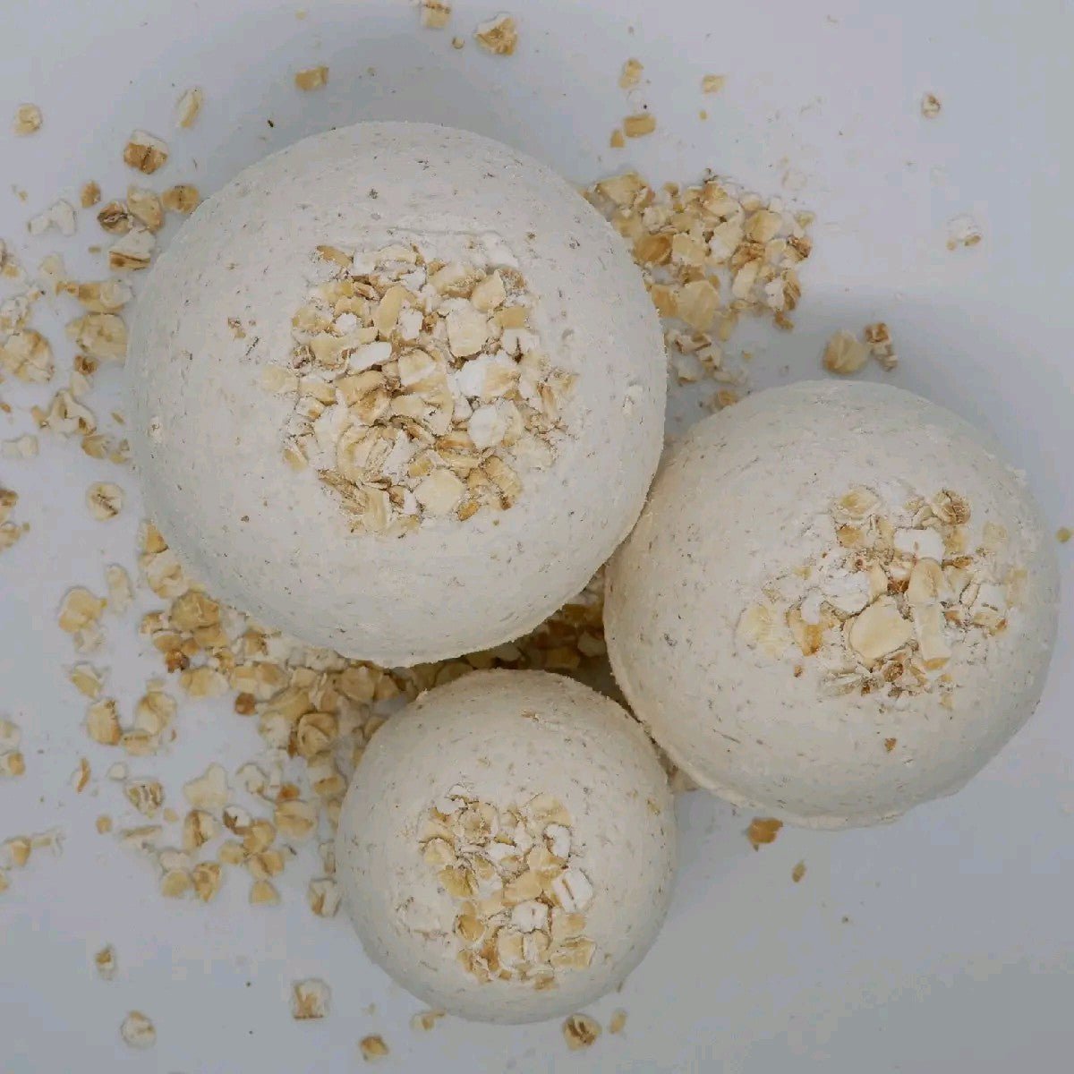 three sizes of oat bath bomb 