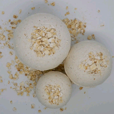 three sizes of oat bath bomb 